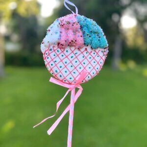 Pink Beaded Lollipop Pick Christmas Candy Cane Lane Holiday Decoration